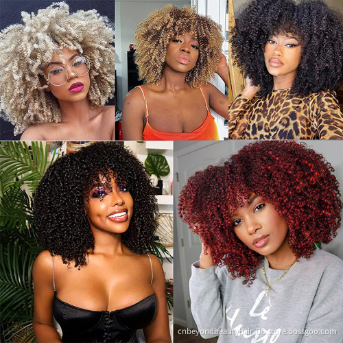 14inch Short Wigs Afro Kinky Curly Wig With Bangs For Black Women Ombre Colors No Glue Full Fluffy Bomb Short Curly Hair Wigs